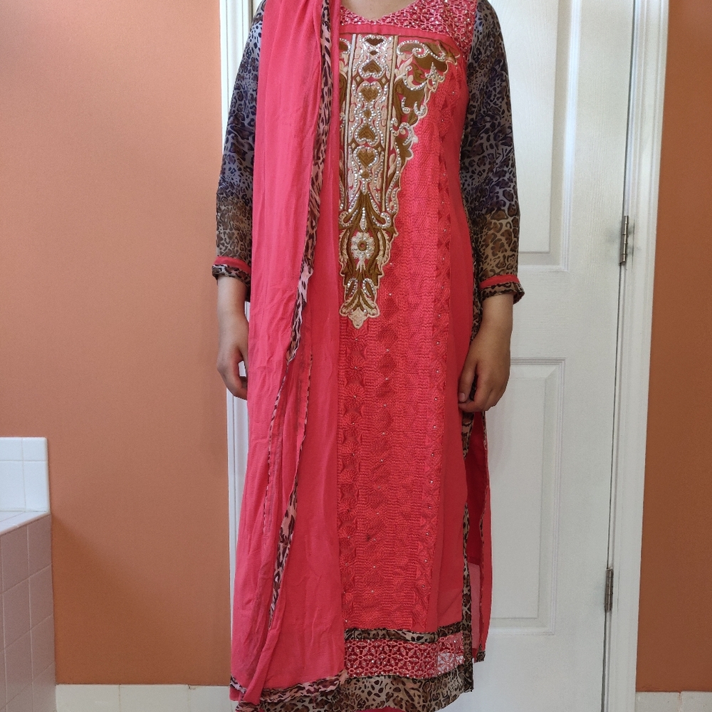 Indian pink and animal print salwar kameez